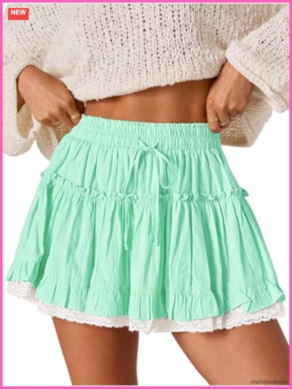 Women's Lace Ruffle Skort High Waisted Cotton Mini Skirts with Built-in Shorts
